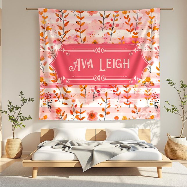 Couverture Polaire Ava Leigh rose et orange aquarelle Floral (detail)