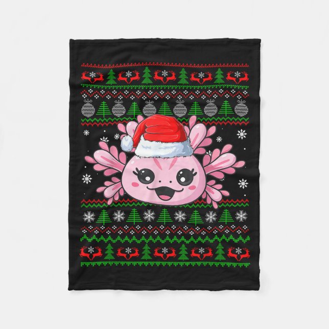 Couverture Polaire Axolotl Christmas Ugly Sweater Santa Axolotl Head  (Devant)