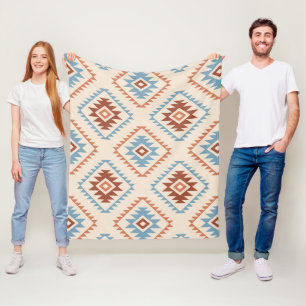 Couverture Polaire Aztec Style Motif Big Motif Blue Crm Terracottas