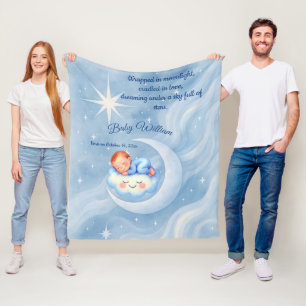 Couverture Polaire Baby Boy Douche Invitation Lune Étoiles Aquarelle
