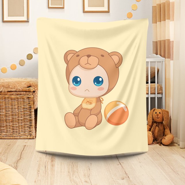 Couverture Polaire Baby Boy Girl Bear Jumpsuit on Yellow (Créateur téléchargé)