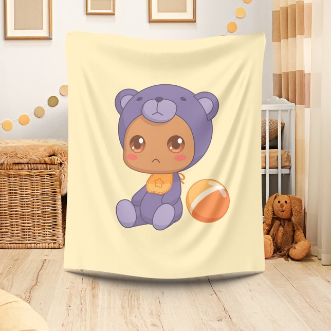 Couverture Polaire Baby Boy Girl Purple Bear Jumpsuit sur Jaune (Créateur téléchargé)