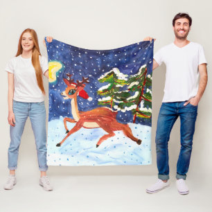 Couverture Polaire Baby Deer in Santa Hat
