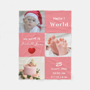 Couverture Polaire Baby Girl Birth Stat Faire-part