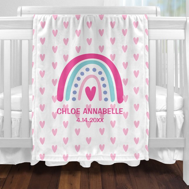 Couverture Polaire Baby Girl Rainbow and Hearts Personalized (Créateur téléchargé)
