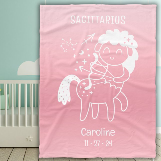 Couverture Polaire Baby Sagittarius Zodiac Star Nom Birthdate Pink (Créateur téléchargé)