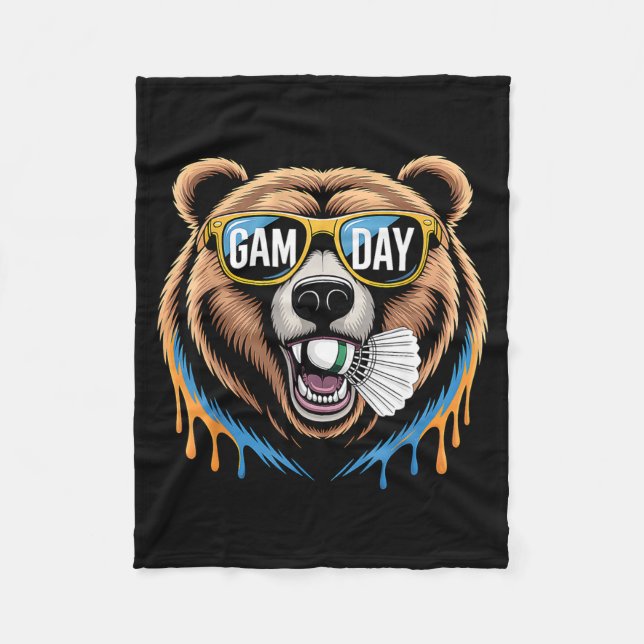 Couverture Polaire Badminton Game Day Bear Funny Badminton Lover Boys (Devant)