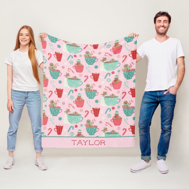 Couverture Polaire Bain chaud Pain d'épices Cute rose Motif de cacao  (En situation)