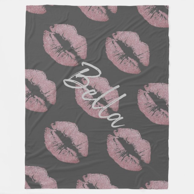 Couverture Polaire Baiser à lèvres imprimer tache rose lèvre gris mig (Devant)