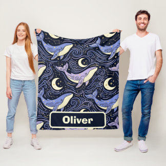 Couverture Polaire Baleine céleste avec lune et étoiles mystiques