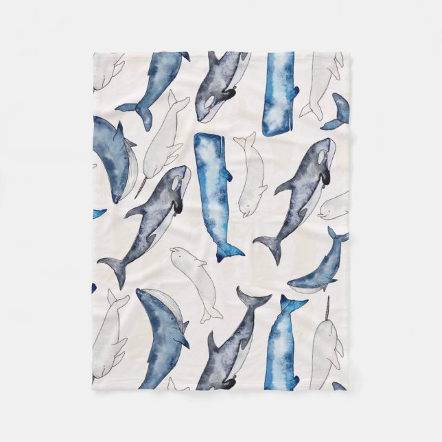 Couverture Polaire Baleines aquarelles (Devant)