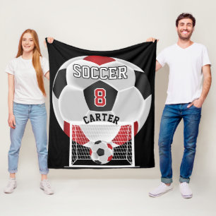 Couverture Polaire Balle de football - Rouge, Blanc et Noir