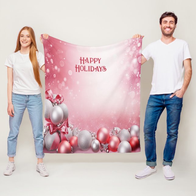 Couverture Polaire Balles de Noël rose blanc Vacances Blanche polaire (En situation)