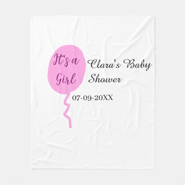 Couverture Polaire Ballon rose c'est une fille baby shower ajouter no (Devant)