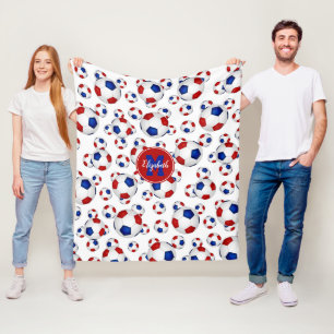 Couverture Polaire ballons de football bleu rouge motif personnalisé