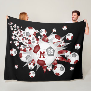 Couverture Polaire ballons de football gris marron stars filles nom