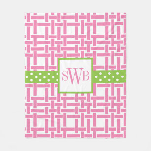 Couverture Polaire Bambou & Grosgrain Monogramme Blanche en polaire