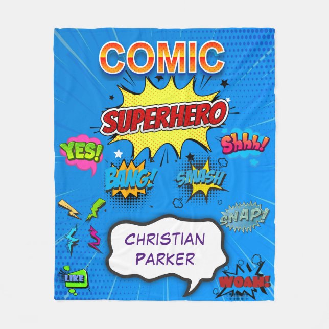 Couverture Polaire Bande dessinée Superhero Bleu Anniversaire Cadeau  (Devant)