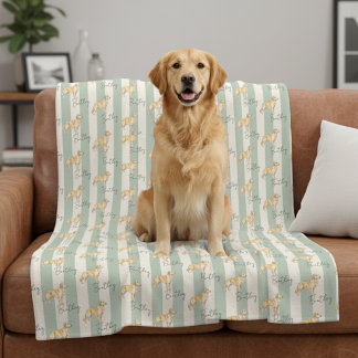Couverture Polaire Bande verte personnalisée Golden Retriever Nom de 