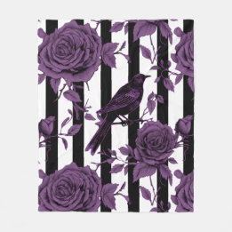 Couverture Polaire Bandes avec Roses violets et corbeaux