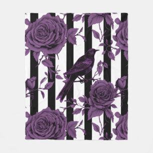 Couverture Polaire Bandes avec Roses violets et corbeaux