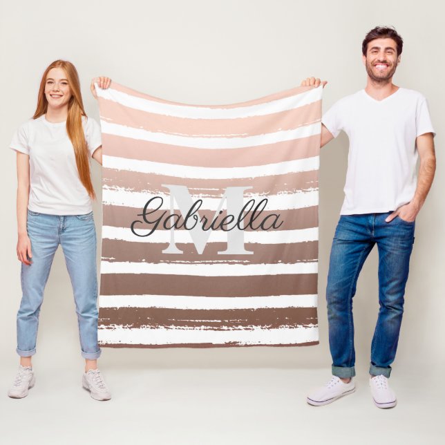 Couverture Polaire Bandes d'or rose avec Monogramme (En situation)