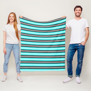 Couverture Polaire Bandes métalliques 3D néon bleu et noir modernes