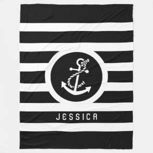 Couverture Polaire Bandes Noires Et Blanches Et Ancre Nautique