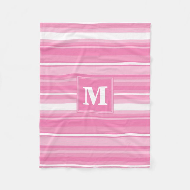 Couverture Polaire Bandes rose monogramme (Devant)