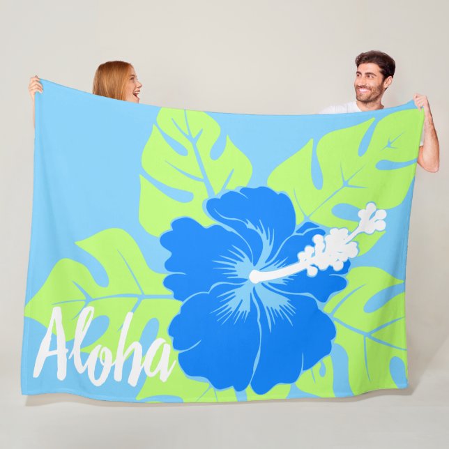 Couverture Polaire Banzai Beach Hibiscus hawaïen Aloha floral - Bleu (En situation)