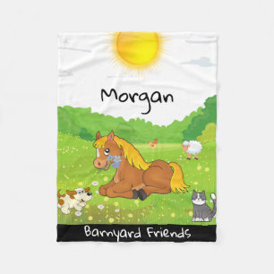Couverture Polaire Barnyard Amis Pony, Chat, Chien, Poulet, Agneau