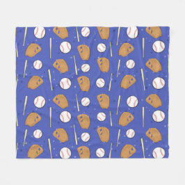 Couverture Polaire Baseball - Gloves, Balls & Bats on Blue Background