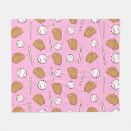 Couverture Polaire Baseball - Gloves, Balls & Bats on Pink Background