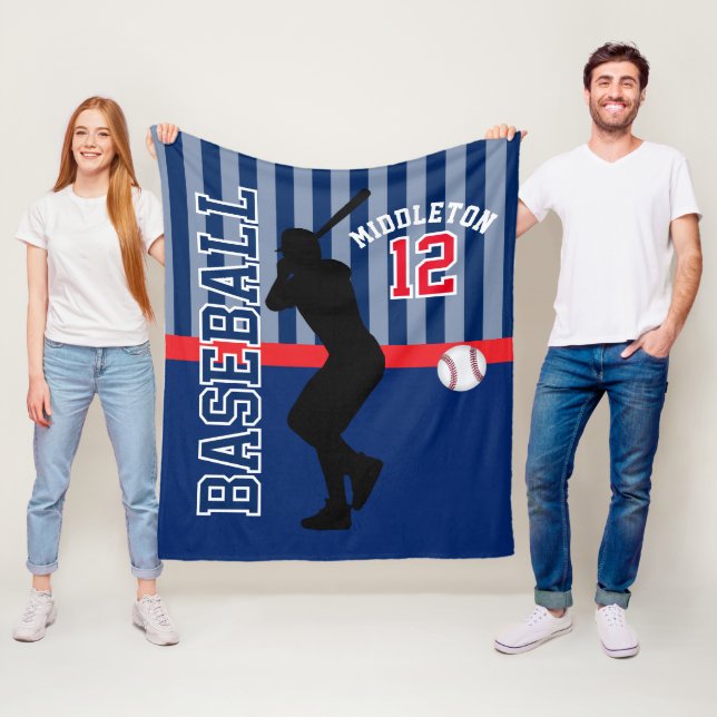 Couverture Polaire Baseball ⚾ Sport en bleu foncé et rouge (En situation)