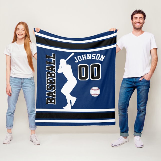 Couverture Polaire Baseball ⚾ Sport en Bleu foncé, Noir et Blanc (En situation)