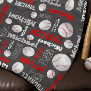 Couverture Polaire Baseball sport gris rouge blanc nom personnalisé