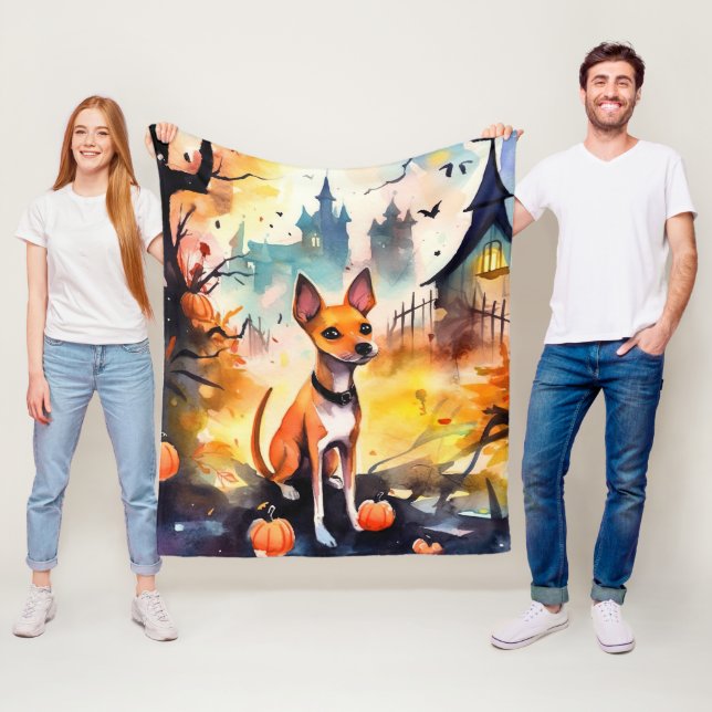 Couverture Polaire Basenji D'Halloween Avec Peur Citrouille (En situation)