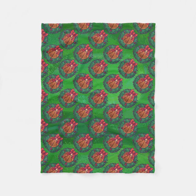 Couverture Polaire Basket-ball en couronne de Noël (Devant)