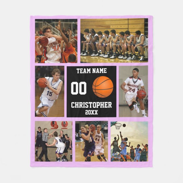 Couverture Polaire Basket-ball photo collage blanc polaire (Devant)