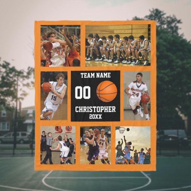 Couverture Polaire Basket-ball photo collage Orange (Basketball photo collage Orange Fleece Blanket)