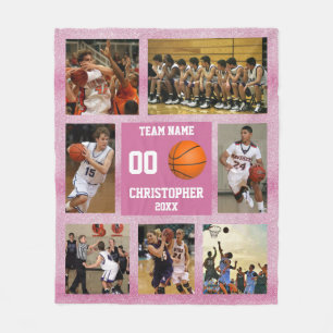 Couverture Polaire Basket-ball photo collage Parties scintillant rose