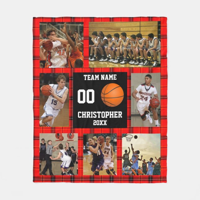 Couverture Polaire Basket-ball photo collage Red Tartan (Devant)
