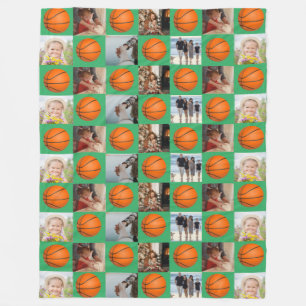 Couverture Polaire Basketball Famille Collage Photo Motif Green