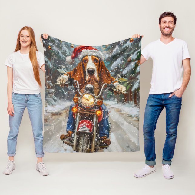 Couverture Polaire Basset Hound Chien équitation Moto Noël (En situation)