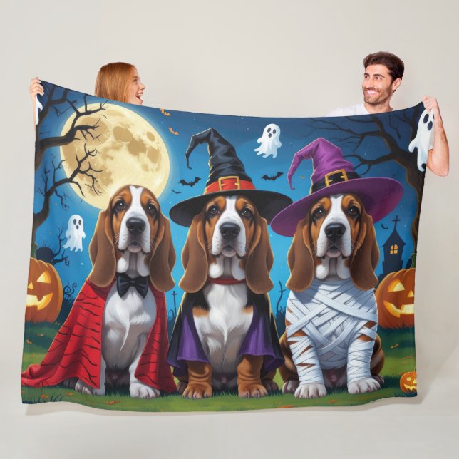 Couverture Polaire Basset Hound Chiens Citrouille Halloween Funny (En situation)