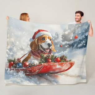 Couverture Polaire Basset Hound Dog in Sledge Let it Neige Noël