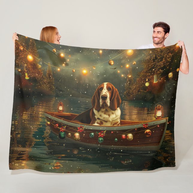 Couverture Polaire Basset Hound Noël Festive Voyage (En situation)