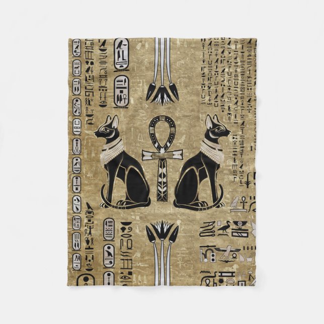 Couverture Polaire Bastet - Chats Égyptiens Et Croix D'Ankh (Devant)