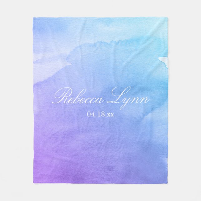 Couverture Polaire Bat mitzvah pourpre et turquoise d'aquarelle (Devant)