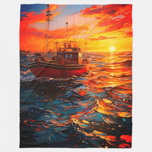 Couverture Polaire Bateau au coucher du soleil (Devant)